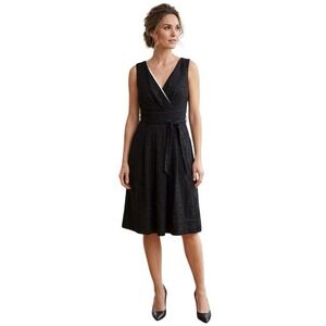 Talbots Womens Black Textured V-Neck Fit & Flare Dress Size 12 Belted